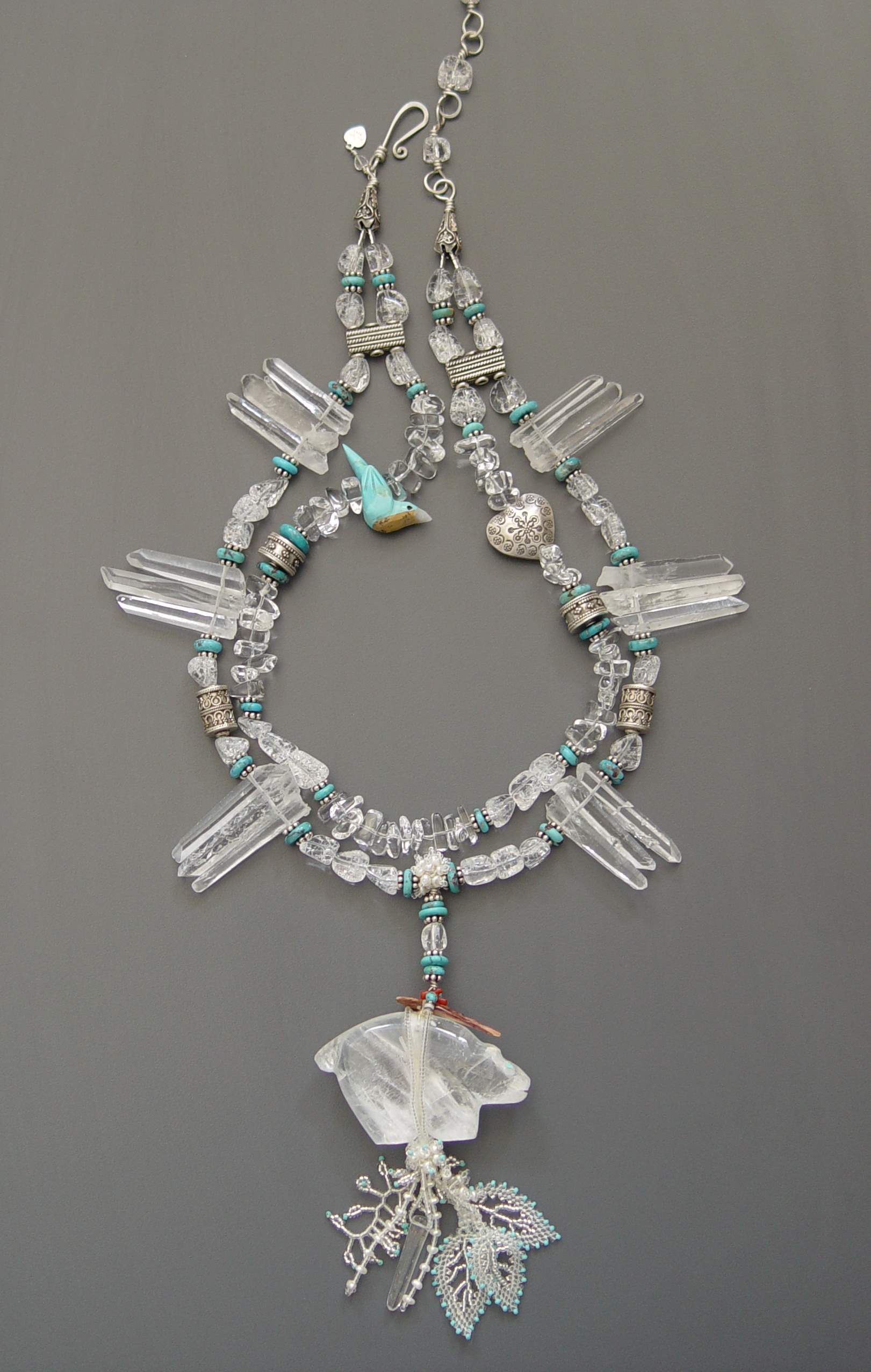 Detail of Selenite Bobcat Necklace Necklace