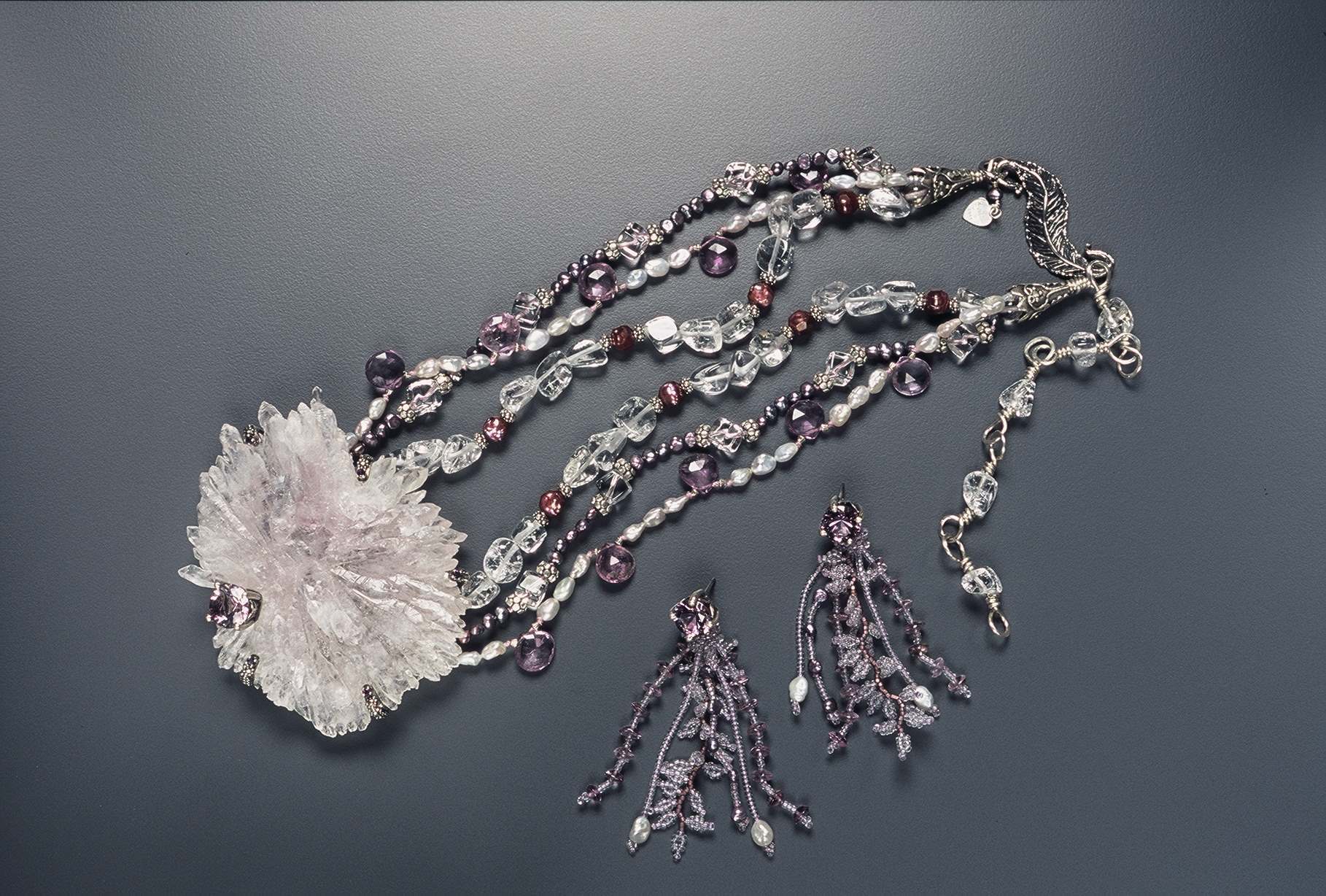 Detail of Amethyst Ice Necklace and earrings