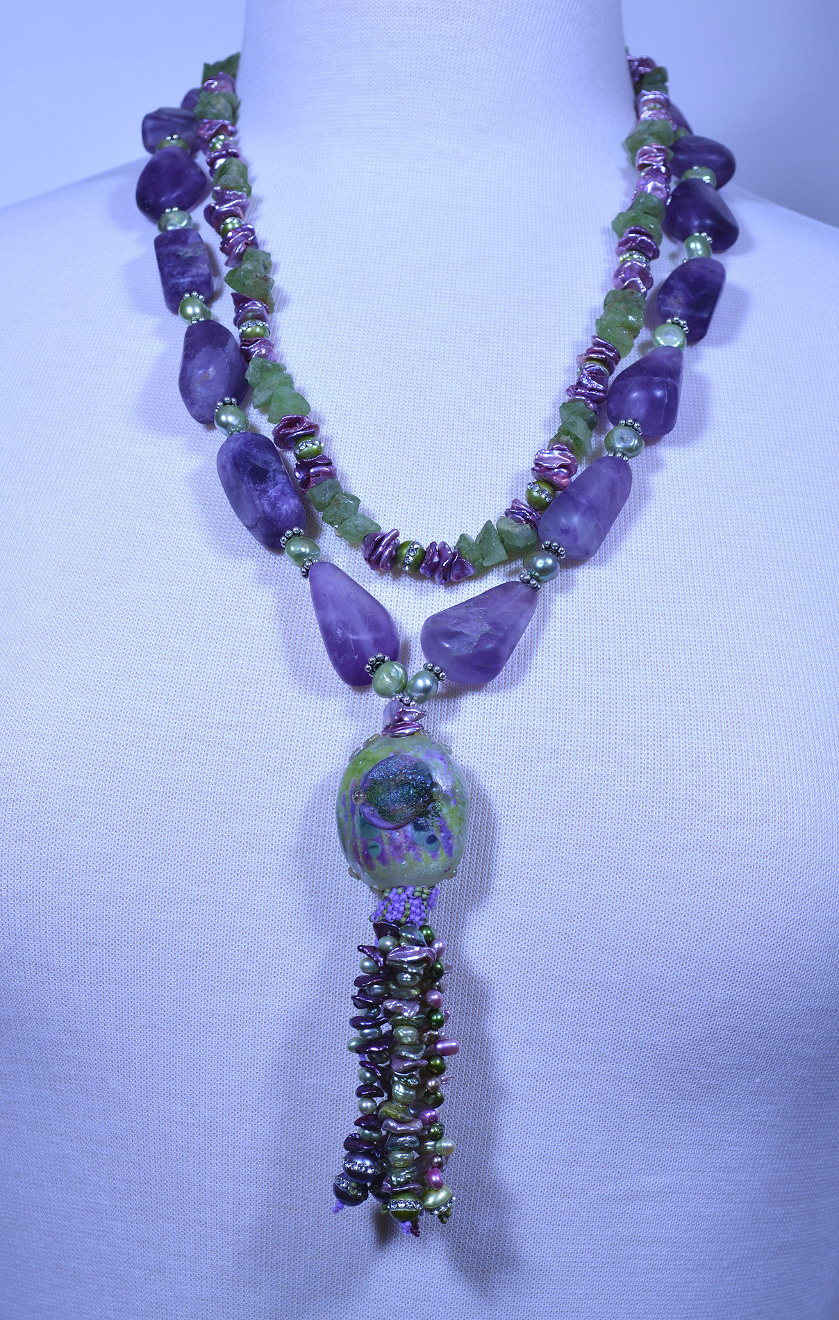 Fluorite and Pearls Necklace and Earrings